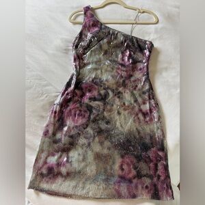 Adrianna Papell One Shoulder Sequin Dress - Purple and Silver